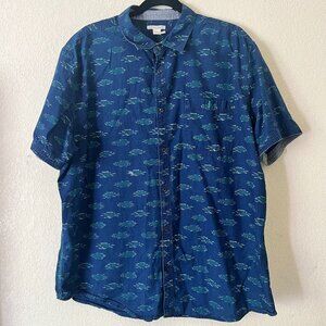 Carbon 2 Cobalt Button Up Shirt Mens XL Blue Ikat Print Casual Short Sleeve